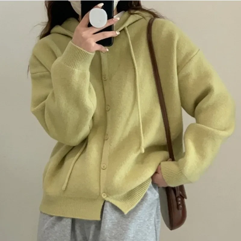 

Casual Sweaters for Women Autumn/Winter Women's Sweater Single-breasted Hooded Knitted Cardigan Solid Color Loose Women Coats