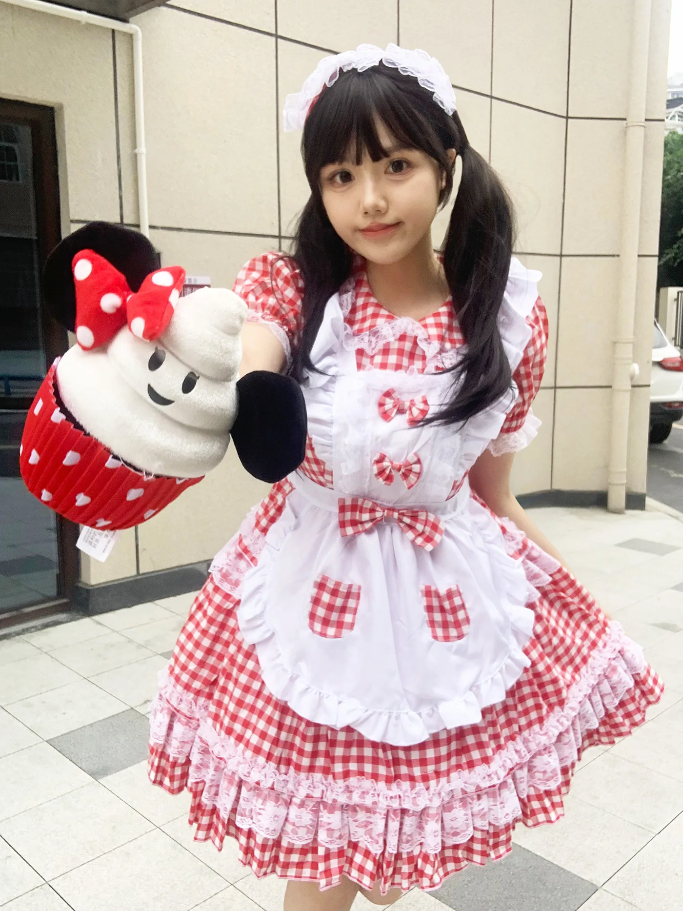 Anime Cosplay Red Grid Maid Lolita Kleid Kawaii Comic-Con Outfit 4