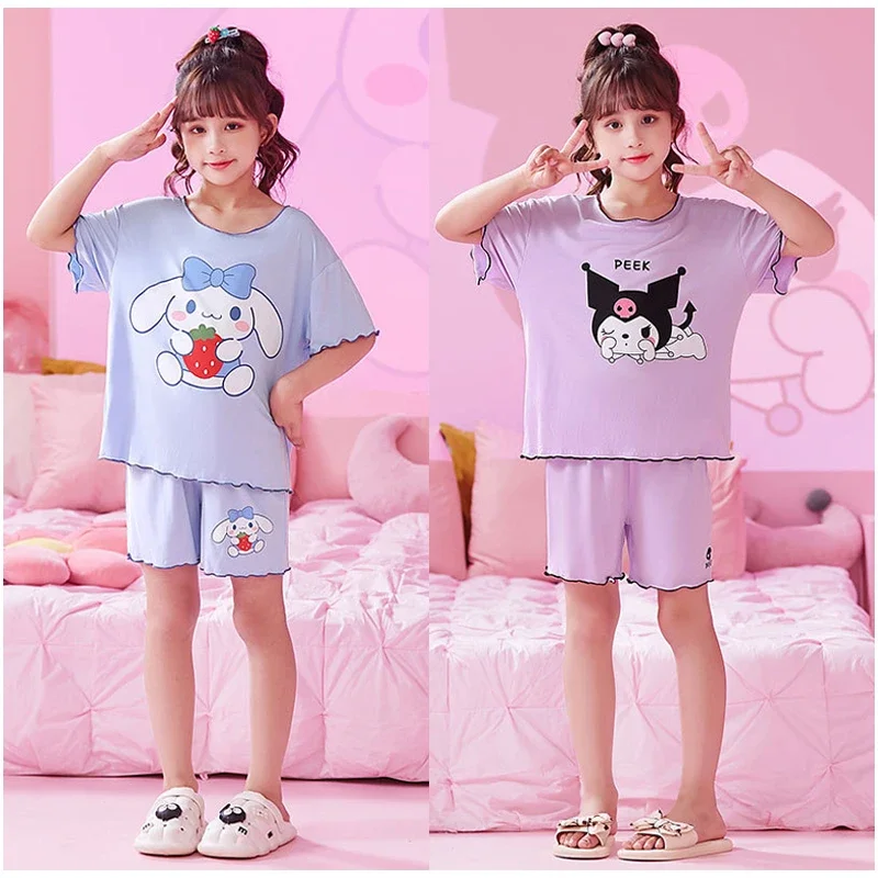 

Sanrios Kuromi My Melody Cinnamoroll Pochacco HelloKittys Children Pajamas Cartoon Girl Summer Short Sleeve Shorts Home Clothing