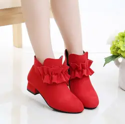 Girls Fashion Boots Leather Sport Shoes For Children Mid Heel Warm Boots Short Soft Bottom Princess Snow Boots Kids Sneakers
