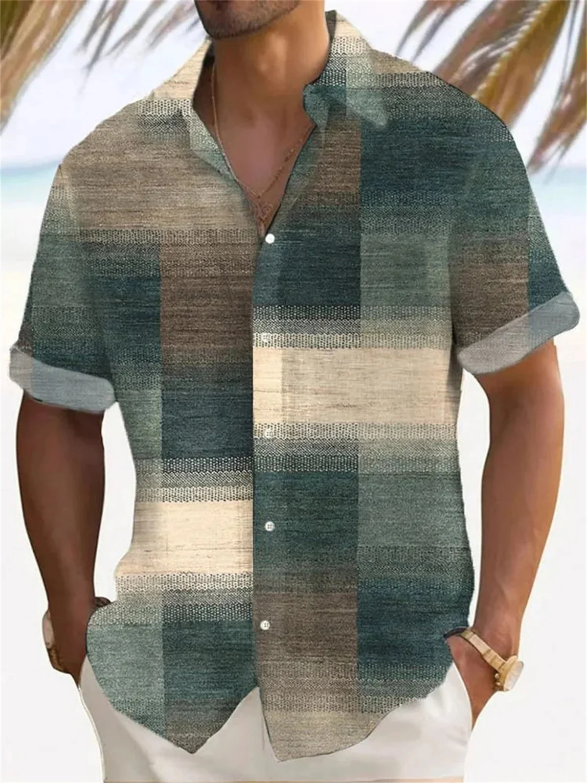 Summer New Men's Shirt Retro Gradient Texture 3D Print Short sleeved Single breasted Shirt Hawaiian XS-5XL