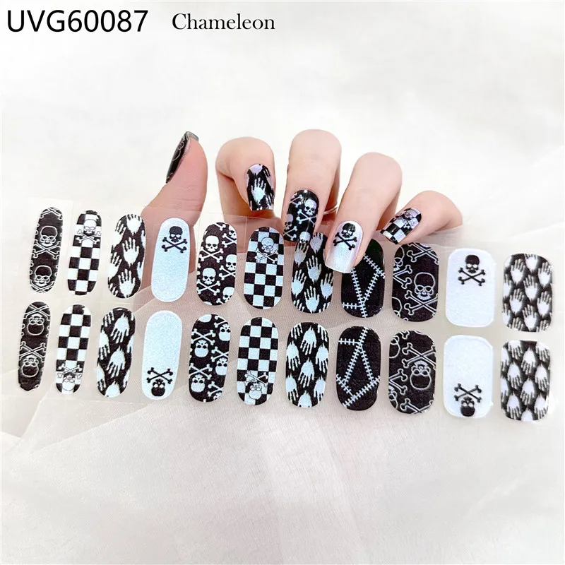 

Halloween 3D Semi Cured Gel Nail Stickers Spider Pumpkin Gel Polish Slider Decal Skull Head Gel Nail Art Wraps For UV Lamp Need