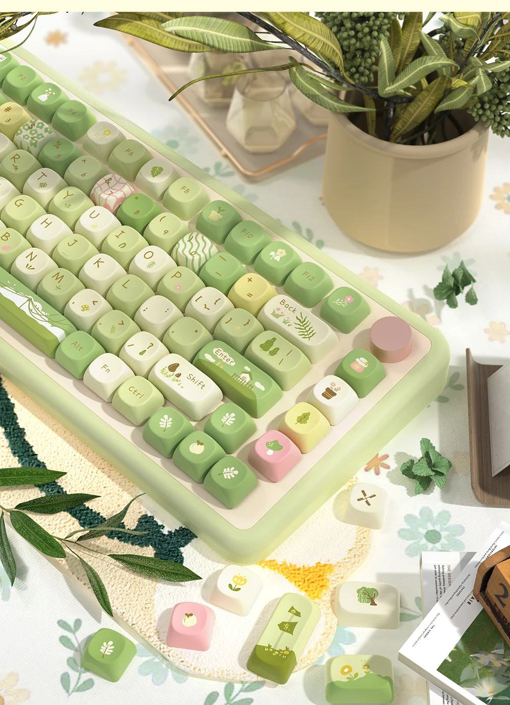 Kawaii Mountain Stream Nature Themed MCA Profile Keycaps (145 Keys)