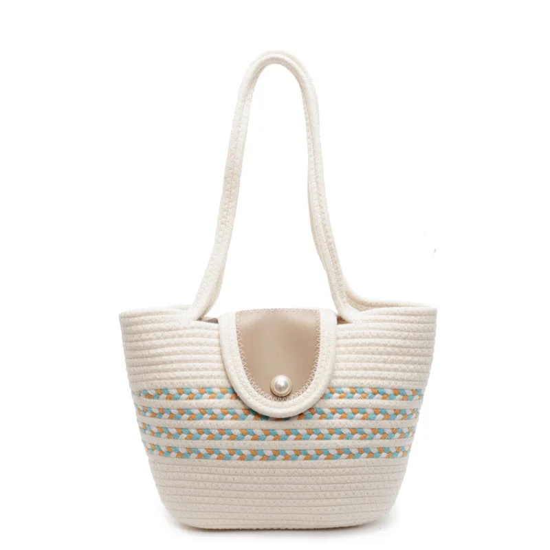 Latest Fashion Hand-Woven Shoulder Bag for Women, Beach Vacation Tote Bag with Cotton Thread Weaving Handbag