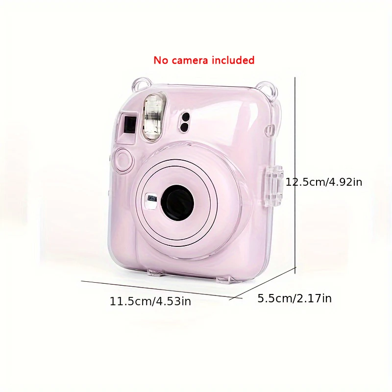 5-Piece Set Clear Protective Case-Camera Case Compatible with Fujifilm Instax Mini 12, Hard PC with 2 Straps and Stickers