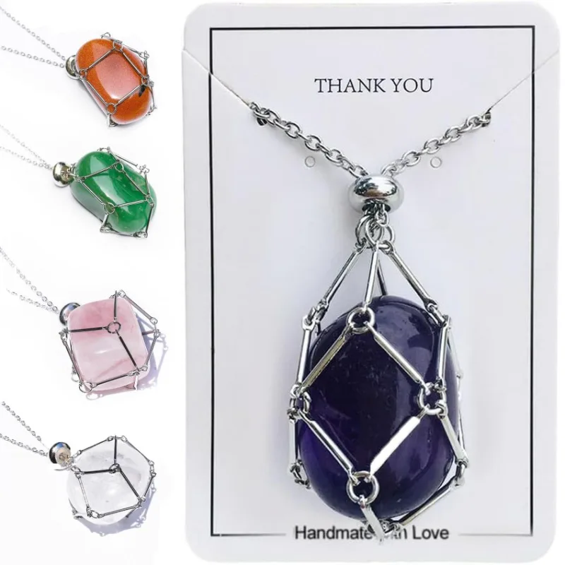 

Металлическое ожерелье с кристаллами серебристого цвета, держатель с кристаллами, ожерелье с клеткой, держатель с кристаллами для камней в стиле панк, для женщин и мужчин