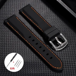 Versatile Waterproof Silicone Watch Strap - Soft Rubber Band - 22mm (Black Orange)