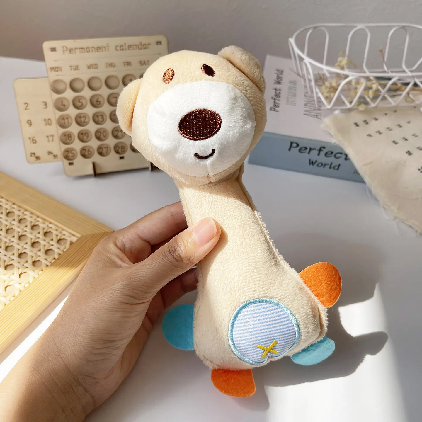 Baby Rattles Soft Stuffed Animal Rattle Hand Grip Baby Toys Shaker Crinkle Squeaky Sensory Travel Accessories for Toddler Gifts - 2