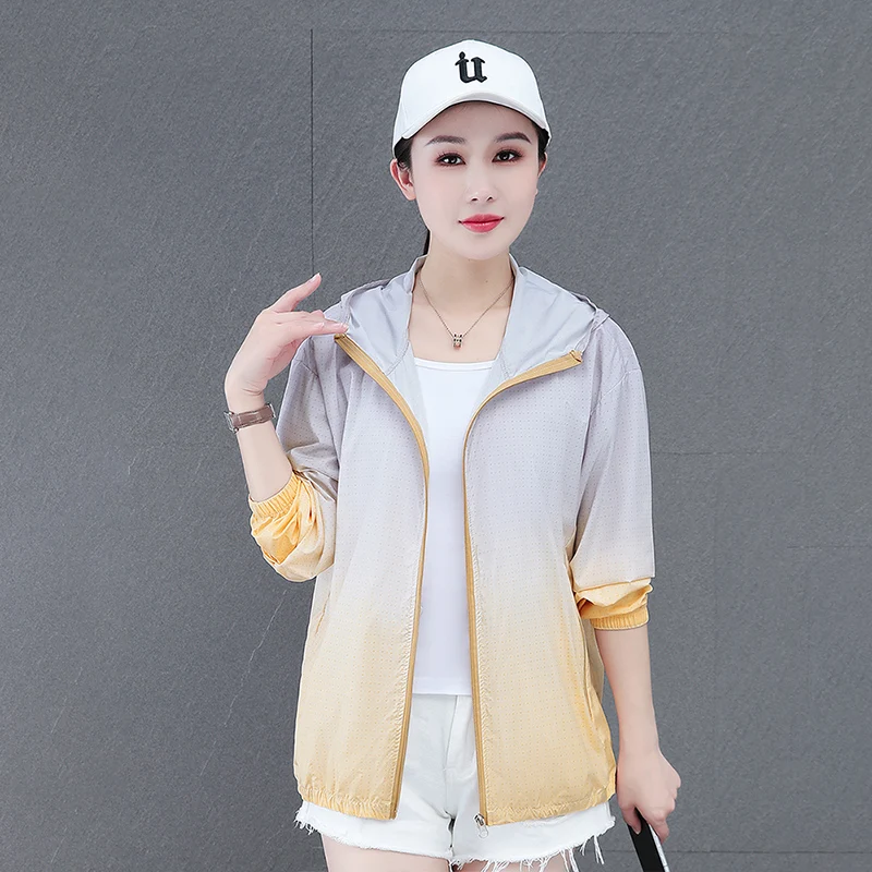 New Fashionable Casual Sports Quick Drying Ice Silk Gradient Color Sunscreen Clothing Women'S Summer Outdoor Uv Resistant Coat