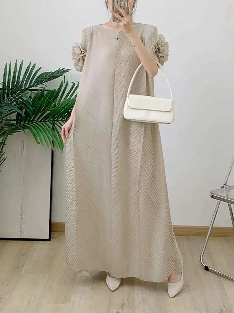 LANMREM Ruffles Sleeves Pleated Dress Women Solid Color Maxi Dresses Loose Elegant Style Party Clothing 2024 Summer 2DA8087 - Image 2
