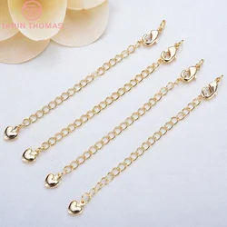 (3564)6PCS Full length 85MM 24K Gold Color Plated Brass Extender Chain with Lobster Clasps High Quality Jewelry Accessories