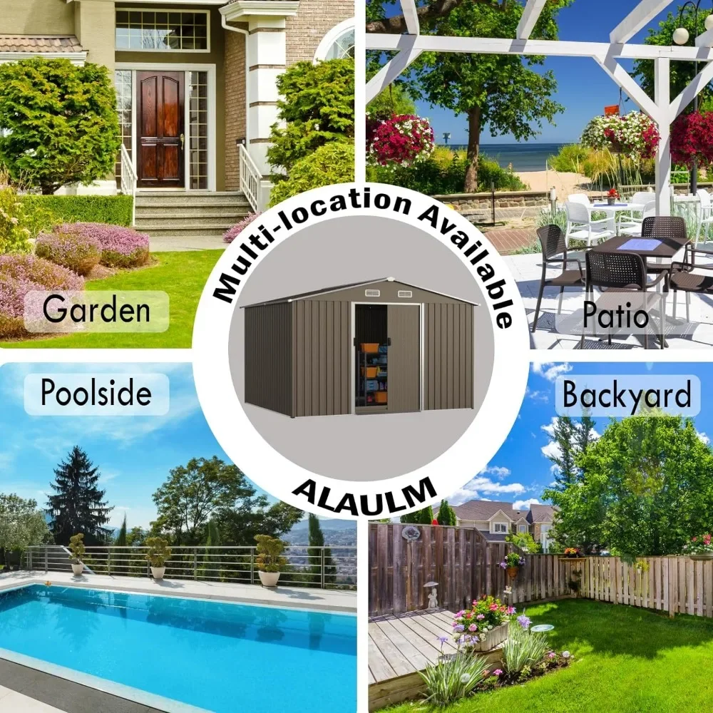 Description Picture 6 of item10'x8' Outdoor Storage Shed Outdoor Galvanized Metal Tool Shed with Vents & Sliding Door, Waterproof Garden Shed for Pati