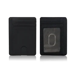 Men's RFID Blocking Carbon Fiber PU Leather Minimalist Wallet - Slim Credit Card Holder Case (Black)