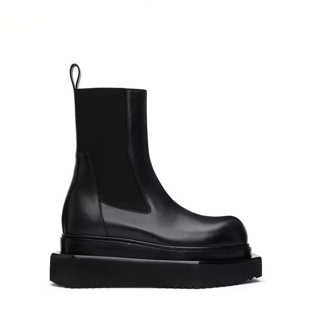 

2023 New design men's Chelsea short boots thick-soled round toe mid-tube trendy motorcycle short boots