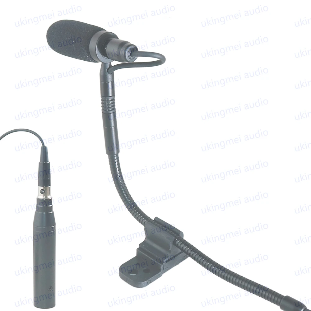 Clip-On Musical Instrument Microphone for Piano Guitar Saxophone Violin Cello Phantom Power Input Flexible Gooseneck Microphone