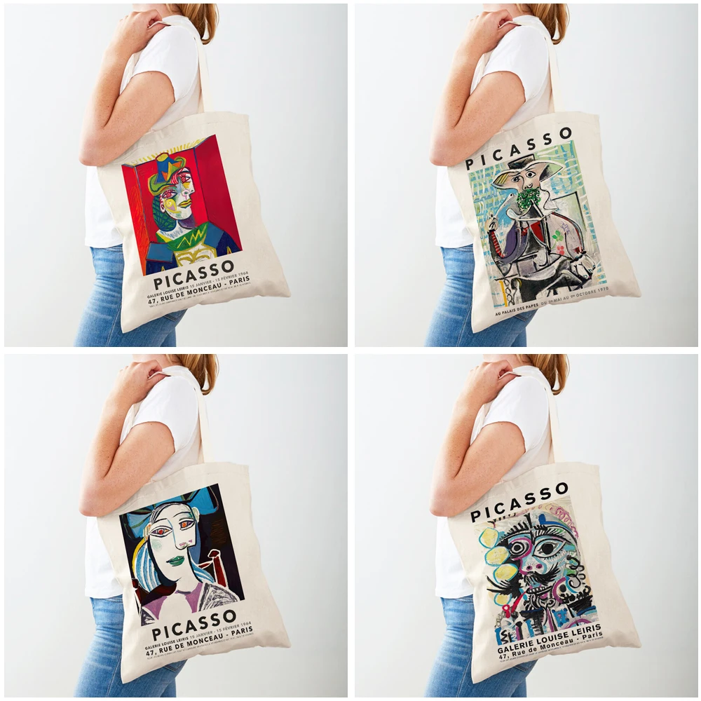 Picasso Abstract Lady Color Block Women Shopper Bags Geometric Art Fashion Lady Tote Handbag Eco Canvas Shopping Bag