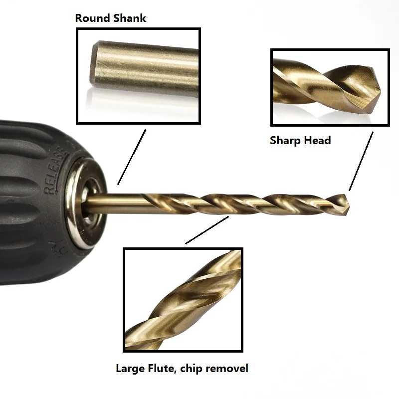 Newshark M35 Cobalt Coated Twist Drill Bits Wood/Metal Hole Cutter Round Shank Gun Drill Bit 1.0-20.0mm HSS Dropshipping Center