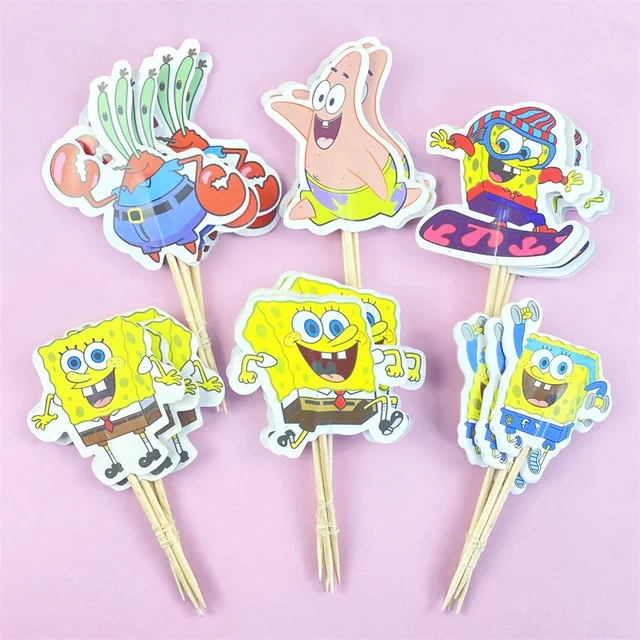 24pcs Set Sponge Bob Cake Topper Cute Cartoon Theme Party Cake Insert Decoration Kids Birthday Party.jpg