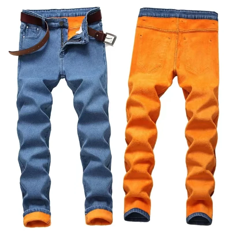 

2023 New Winter Fleece Warm Jeans for Men Casual Fashion Thicken Warm Pants Male Stretch Streetwear Denim Trousers Men's Jeans