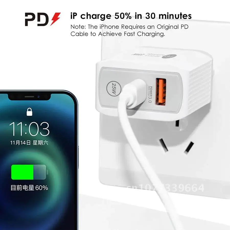 

25w USB C Charger For Iphone 13 Pro Max 12 11 Xs Xr Mini Fast Chargeur Type C Qc 3.0 Quick Charging Cable Phone Accessories