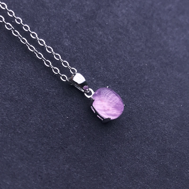 Natural Kunzite Sterling 925 Silver Gemstone Oval 7*9mm Fine Jewelry Necklace for Women Party Birthday Christma Gift Elegant