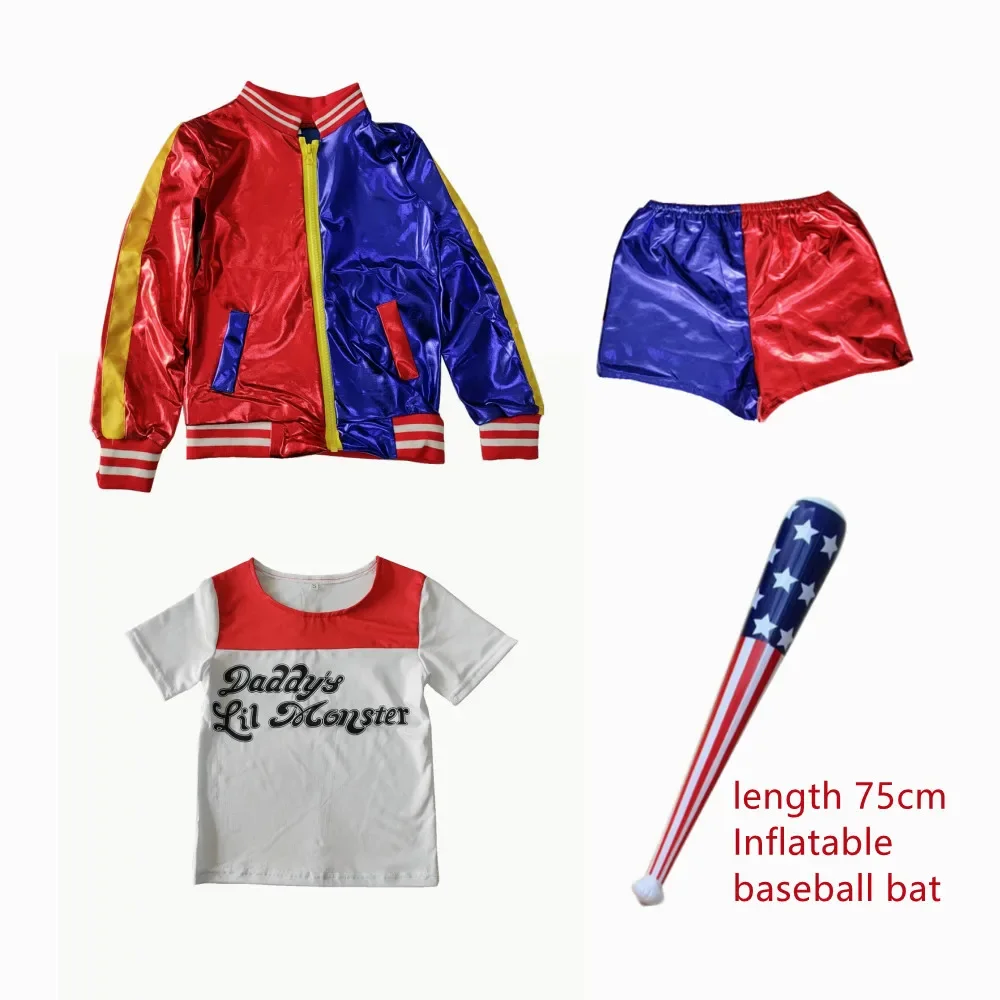 Kerst Nieuwjaar Carnaval Kids Girls Zelfmoord Harley Cosplay Kostuums Squinn Monster Joker Jasje Pak Tattoo Stickers
