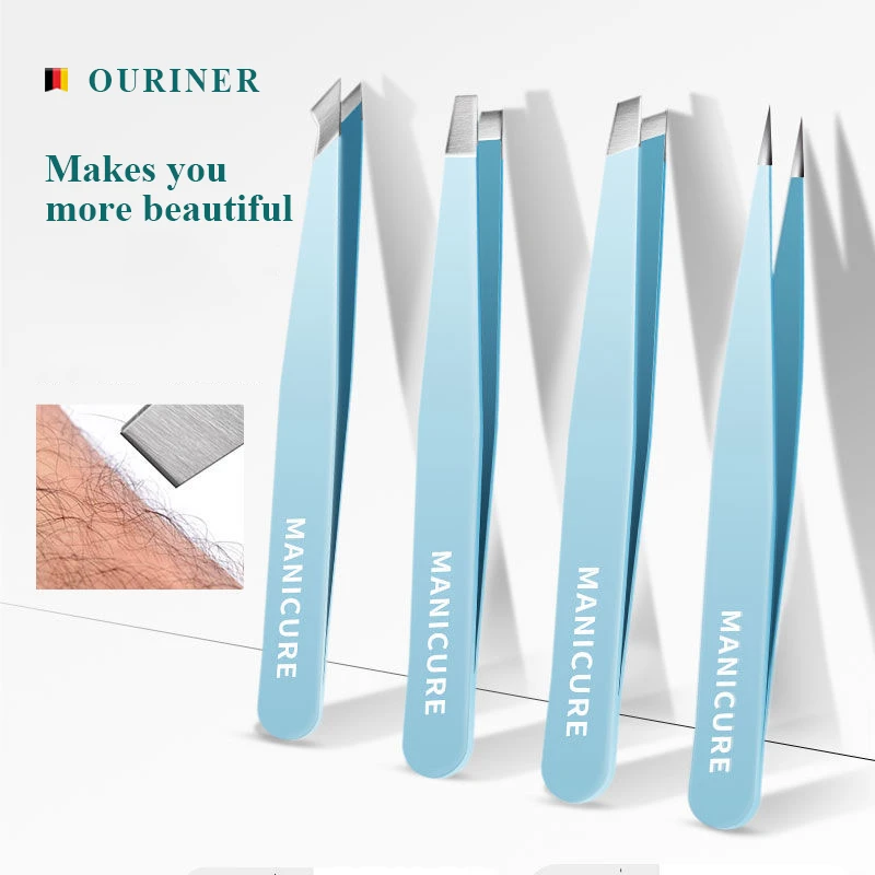 4pcs Highquality Eyebrow Tweezer Colorful Hair Beauty Fine Hairs Puller Stainless Steel Slanted