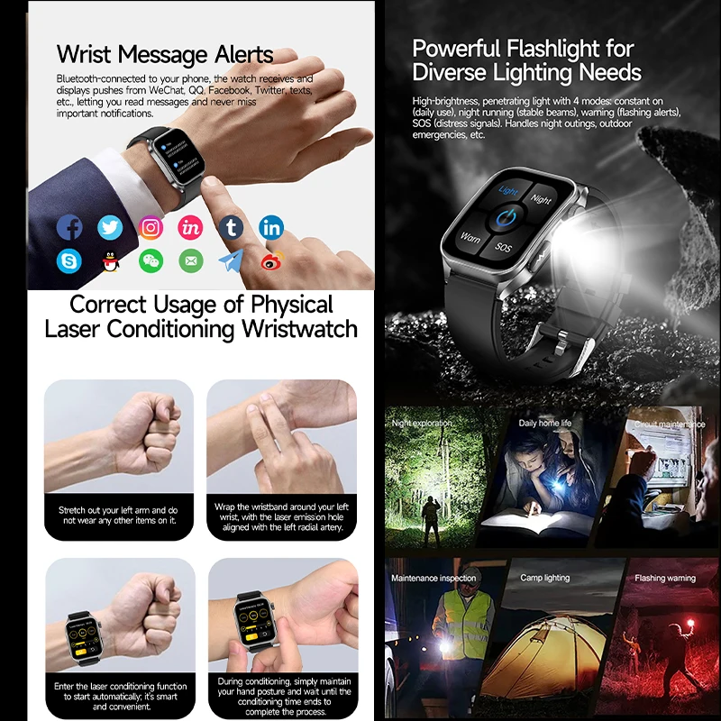 2026 1.95 Inch HRV-AI ECG Health SmartWatch Blood Pressure Lipid Uric Acid 650nm Dual-Probe Laser Heart Analysis Smart_voghion.com