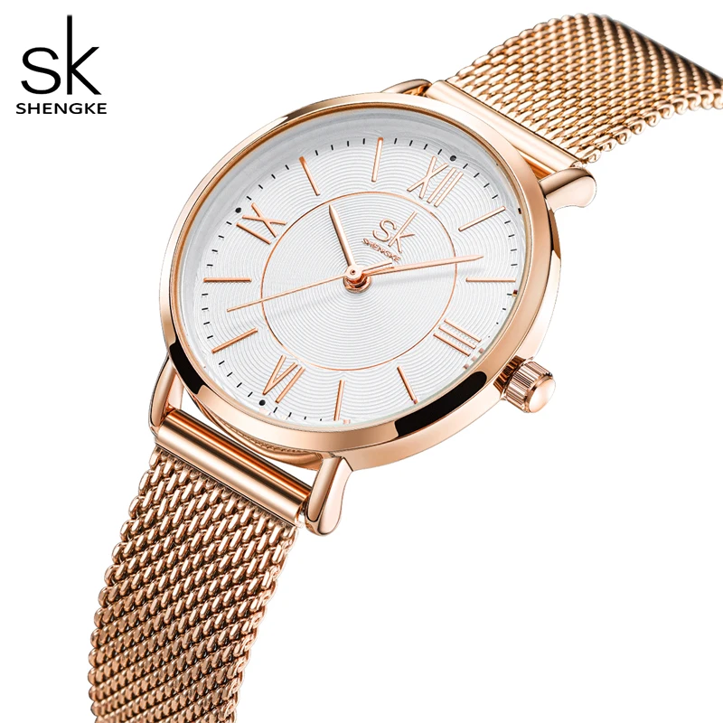 Shengke Japan Quartz Movement Waterproof Ladies Wristwatch Stainless Steel Band Classic Watch for Women Free Shipping Watches 5