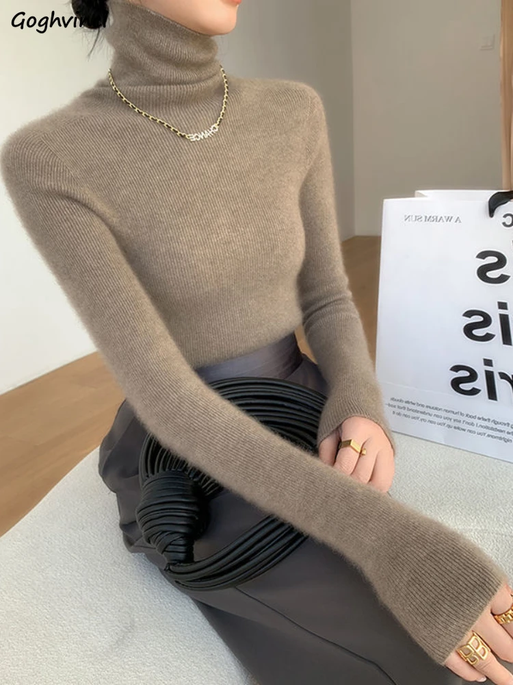 

Autumn Winter Turtleneck Sweater Women Knitwear Pullovers Solid Inner Tops Elegant Female Stylish Vintage Aesthetic Clothes New