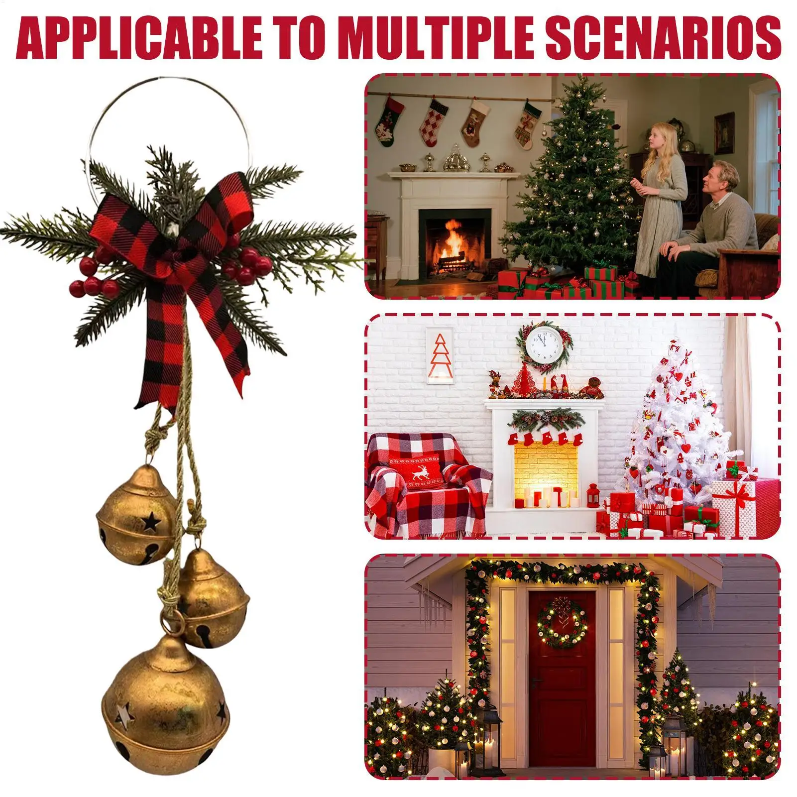 Bell Ornaments For Christmas Tree Metal Rustic Festive Bowknot Tree Hanger Bells Christmas Farmhouse Ornaments For Front Door