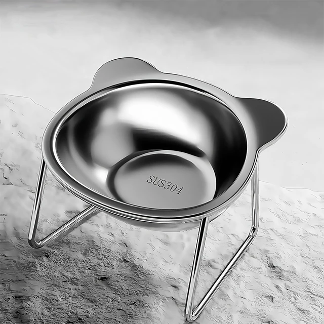 Raised Cat Bowls Tilted Neck Guard Cat Food Bowl 304 Stainless Steel Shatter-resistant Elevated 15° Pet Supplies For Puppy Cat 4
