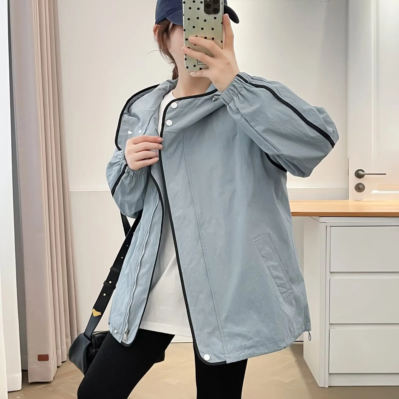 XXXXL Fashion Plus Size Women's Outdoor Jacket New Loose Striped Hooded Coat 2025 Autumn