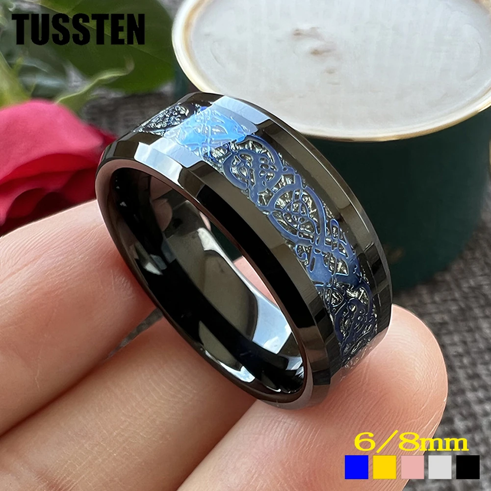 TUSSTEN 8MM Dragon Ring Tungsten Wedding Band For Men Women Beveled Polished Edges Classic Jewelry Free Shipping men s finger ring 8mm width high polished faceted tungsten jewelry gift electroplating gold and silver free shipping customized