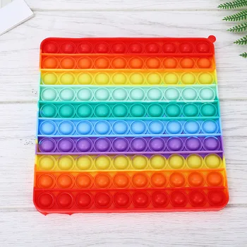 Rainbow Square Round Fidget Toys Push Bubble Sensory Toys Big Size 20cm Autism Needs Squishy Stress Relief Toys Children Gifts