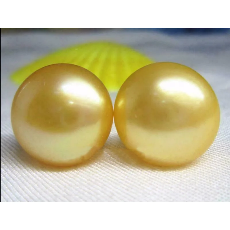 

8-9 MM AAA South China Sea Gold Natural Pearl Earrings 14k Pure Gold Stud Earrings