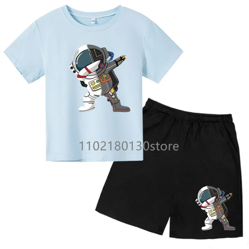 New astronaut Cartoon Cute Pattern Printed T Shirt+Shorts Sets Children's Summer Fashion Short Sleeve 2-Pieces Suits