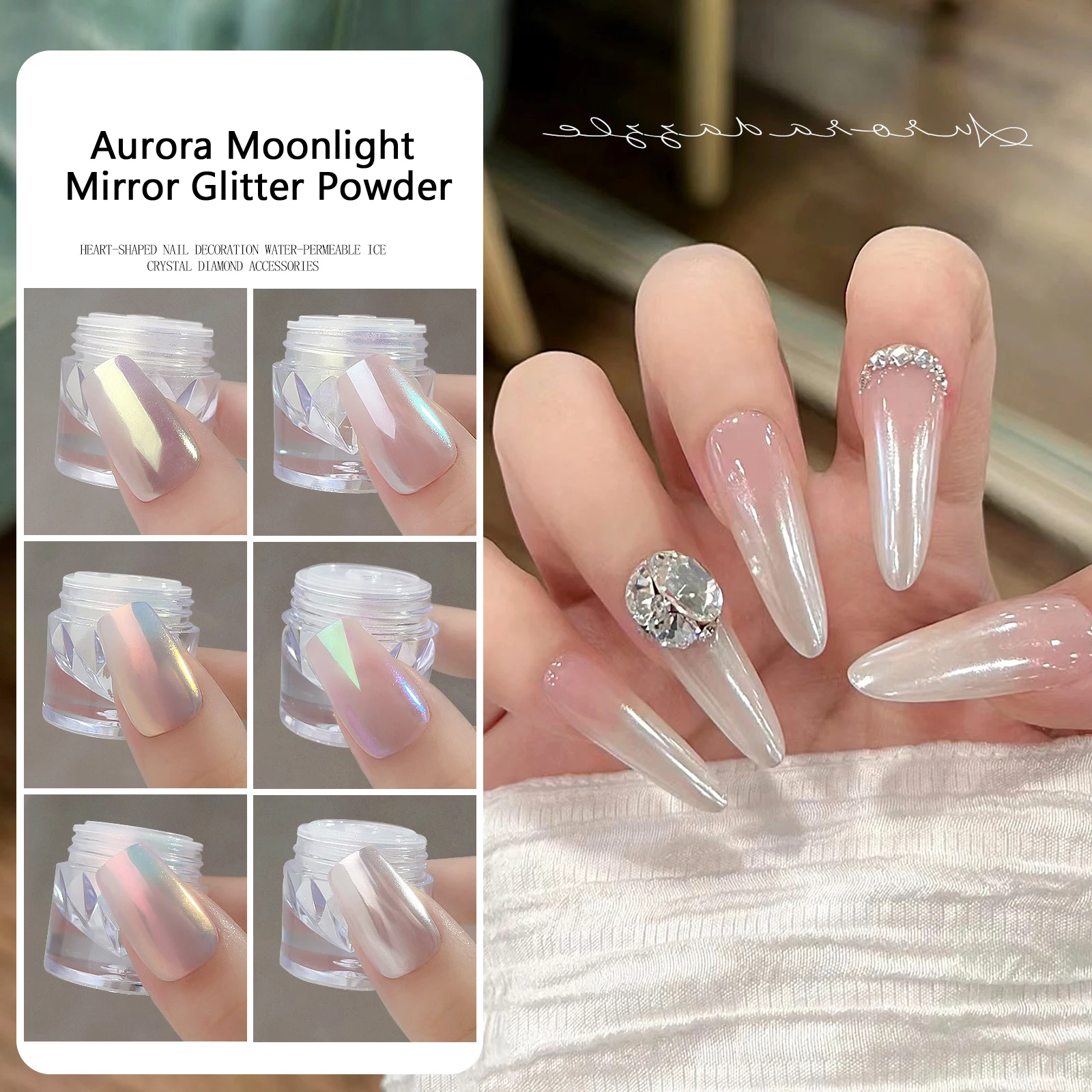 Aurora Moonlight Mirror Glitter Powder Light Fairy Nail Powder Mermaid Pigment Chrome Nails Art Decoration Salon 6 Colori 0.2Gdiy