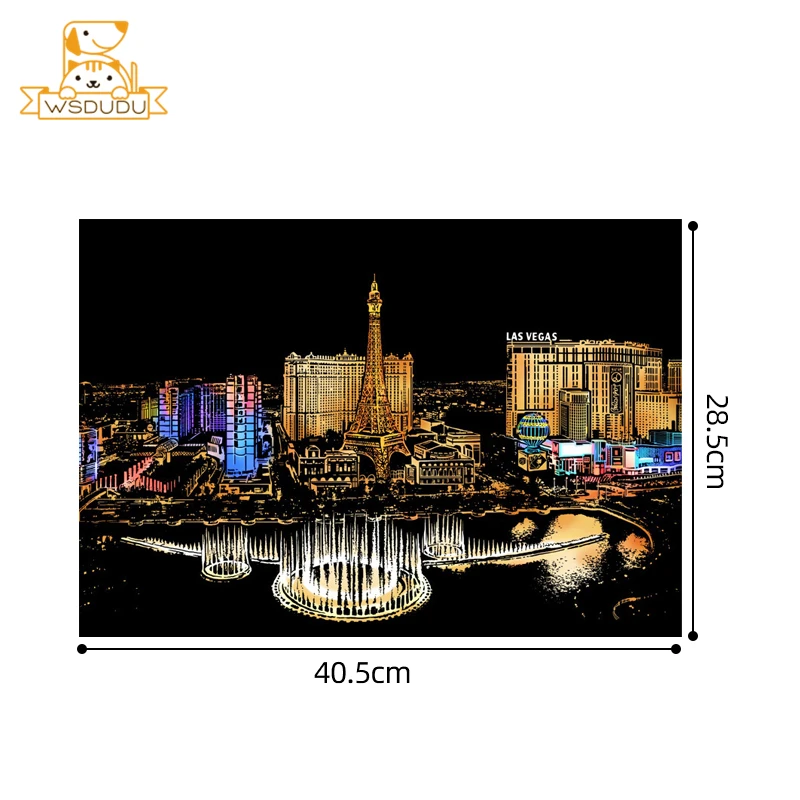 2PCS Scratch Paper Painting Kit Amusement Park Art Night Scene World Landmarks Magic Drawing Toys with Pen Crafts Adult Kid Gift scratch paper painting kit