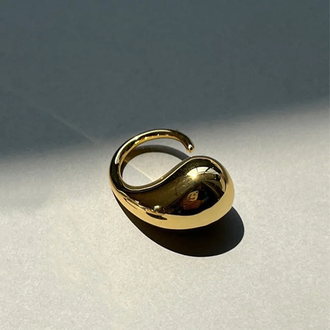Fashion Chunky Gold Color Water Drop Rings For Woman Vintage Boho Punk Zircon Open Finger Ring 2024 New Party Gifts Luck Jewelry