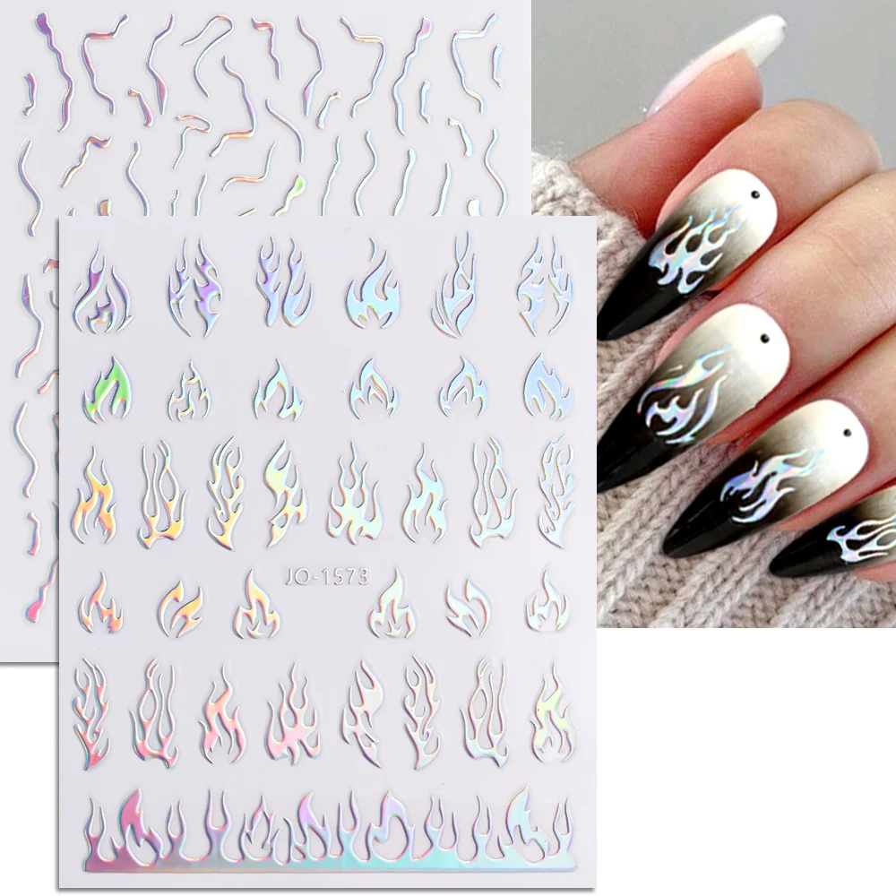 

Aurora Nail Stickers 3D Holographic Laser Heart Star Moon Flame Flower Butterfly Nail Decals Nail Art DIY Nail Decoration