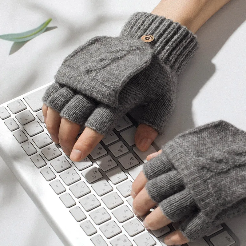 thumbnail image 2 of 1Pair Black Half Finger Fingerless Gloves For Women Men Wool Knit Wrist Cotton Gloves Winter Warm Workout Gloves Mittens Winter 2 of 9