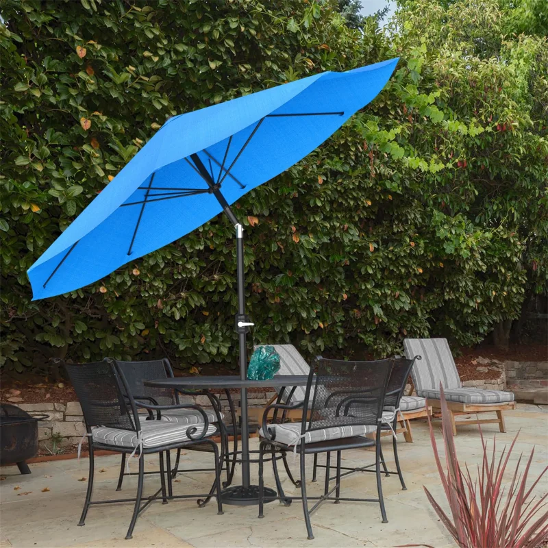 Pure Garden Auto Tilt Patio Umbrella, 10 ft Aluminum beach umbrella sunshade , Easy Crank, Brilliant Blue