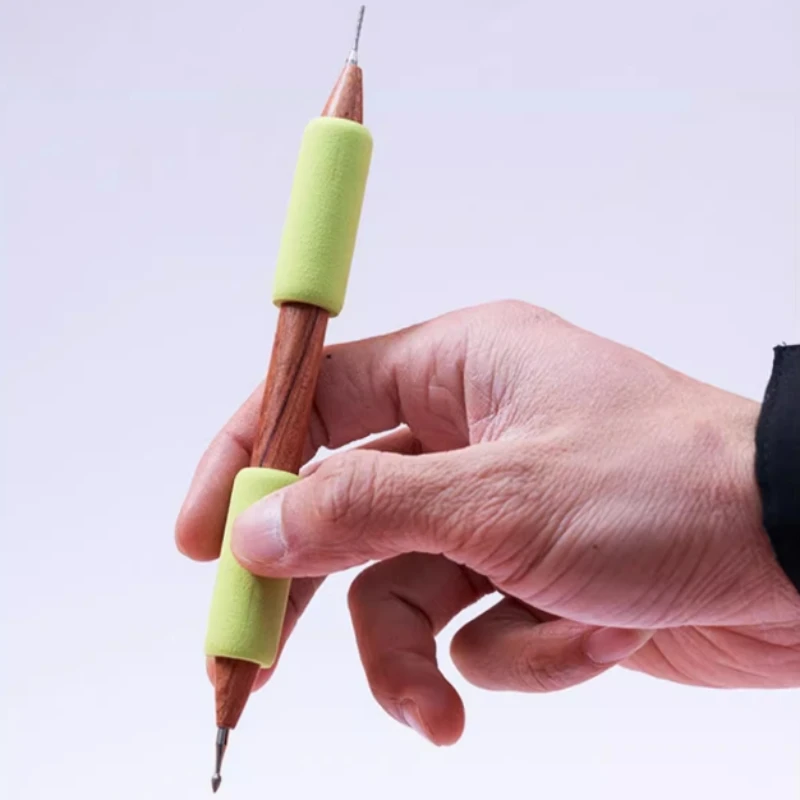 Pottery Double-headed Carving Needle Wooden Handle Clay Sculpture Carving Needle DIY Ceramic Texture Flower-shaped Ceramic Tool