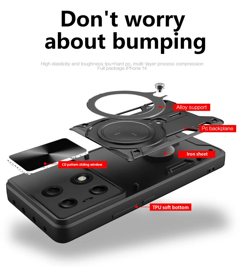 Rugged Armor Case with Slide Camera Protector & Ring Stand