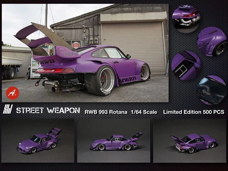 Modèle Réduit 1/64 Porsche 993 RWB Violet - Voiture De Sport Classique En Métal Moulé Sous Pression - Neuf