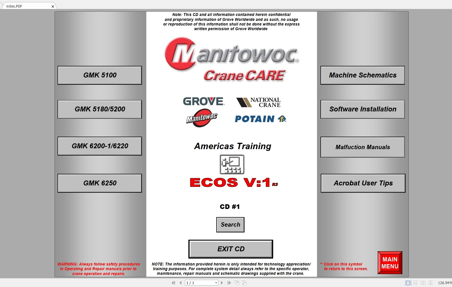 Grove Manitowoc Crane Care Full Ecos V1 V2 V4 Viewer Dvd