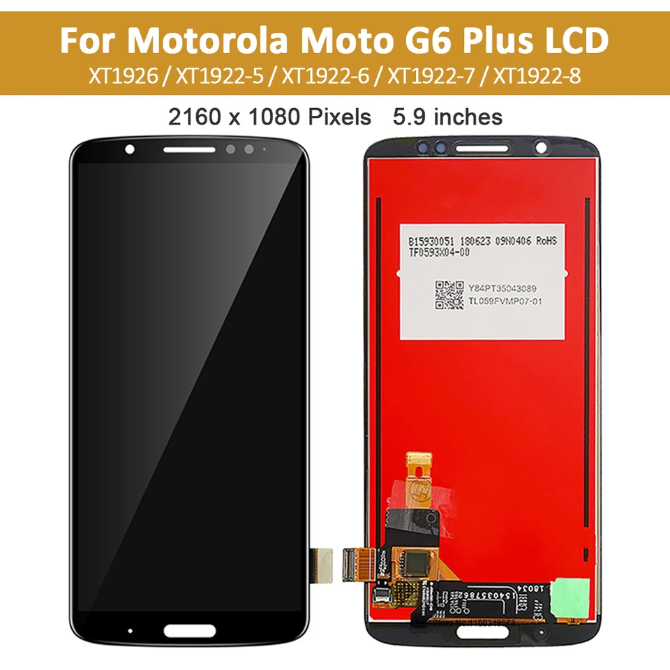 Écran LCD + Verre Tactile Pour Motorola Moto G6 Plus XT1926 - Noir - Sans Cadre - Neuf D'origine