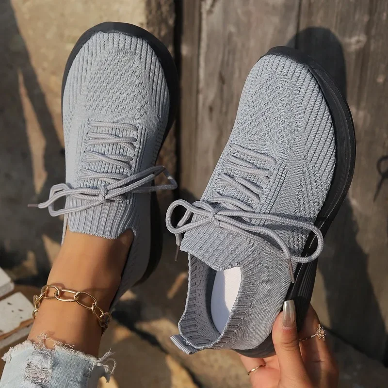 Spring New Women Mesh Breathable Casual Lace-up Vulcanized Shoes Ladies Platform Single Sneakers Plus Size 43 Female Flats 3