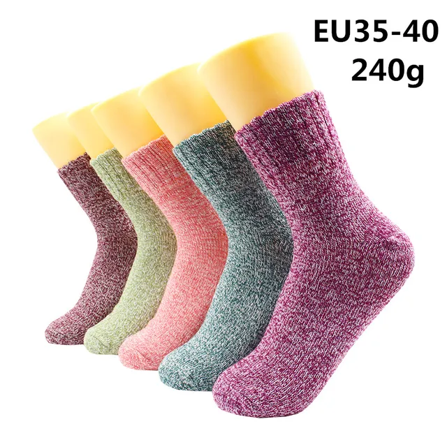 5 Pairs Winter Warmer Women Thicken Thermal Wool Cashmere Snow Socks Fashion Casual Euramerican National Wool Socks for Women 5 Pairs -YM004